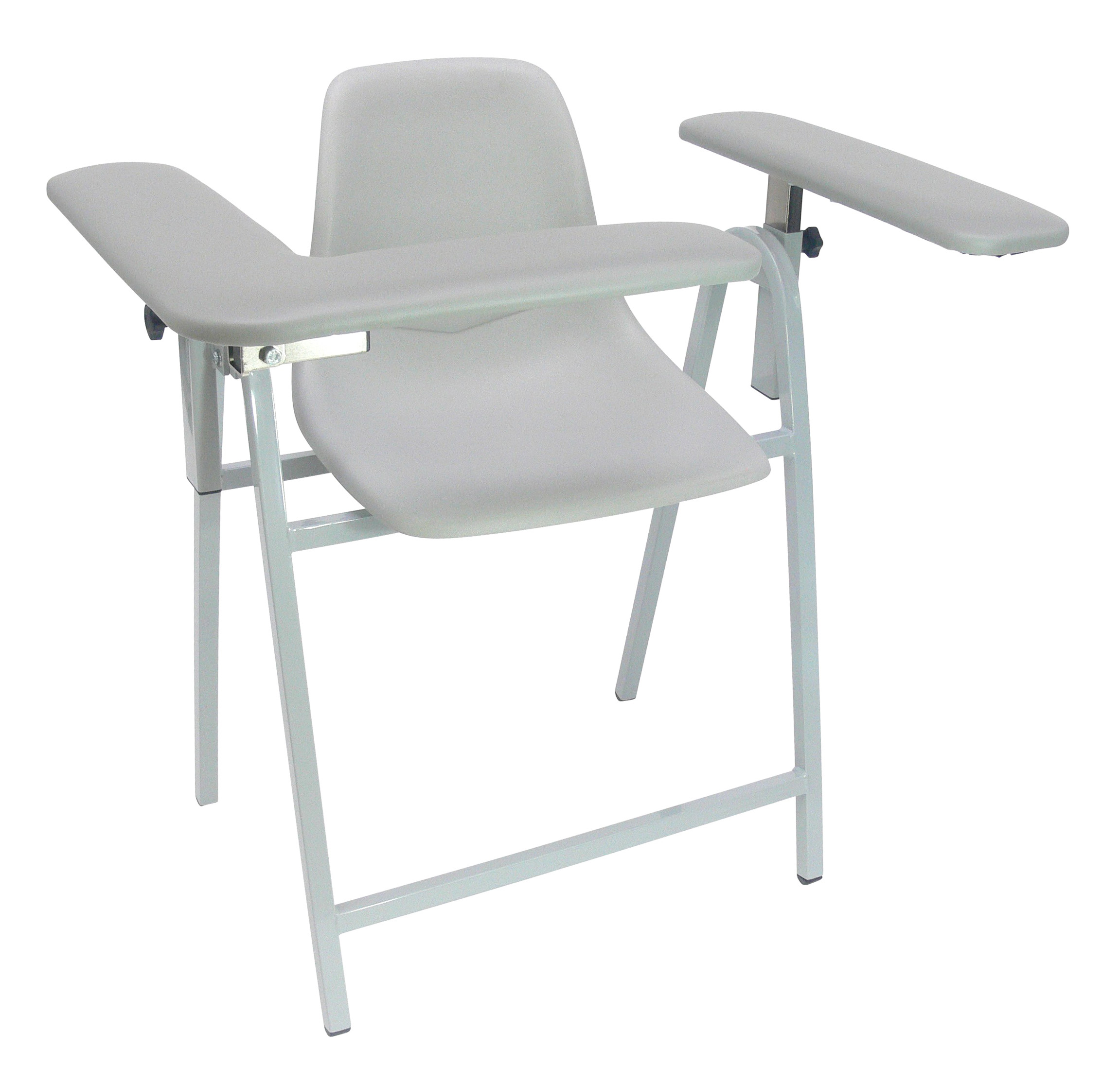 Blood Drawing (Phlebotomy) Chair, 24" Contoured Seat Height, Side Storage Tray, Dove Grey Upholstered Flip-Up Arms
